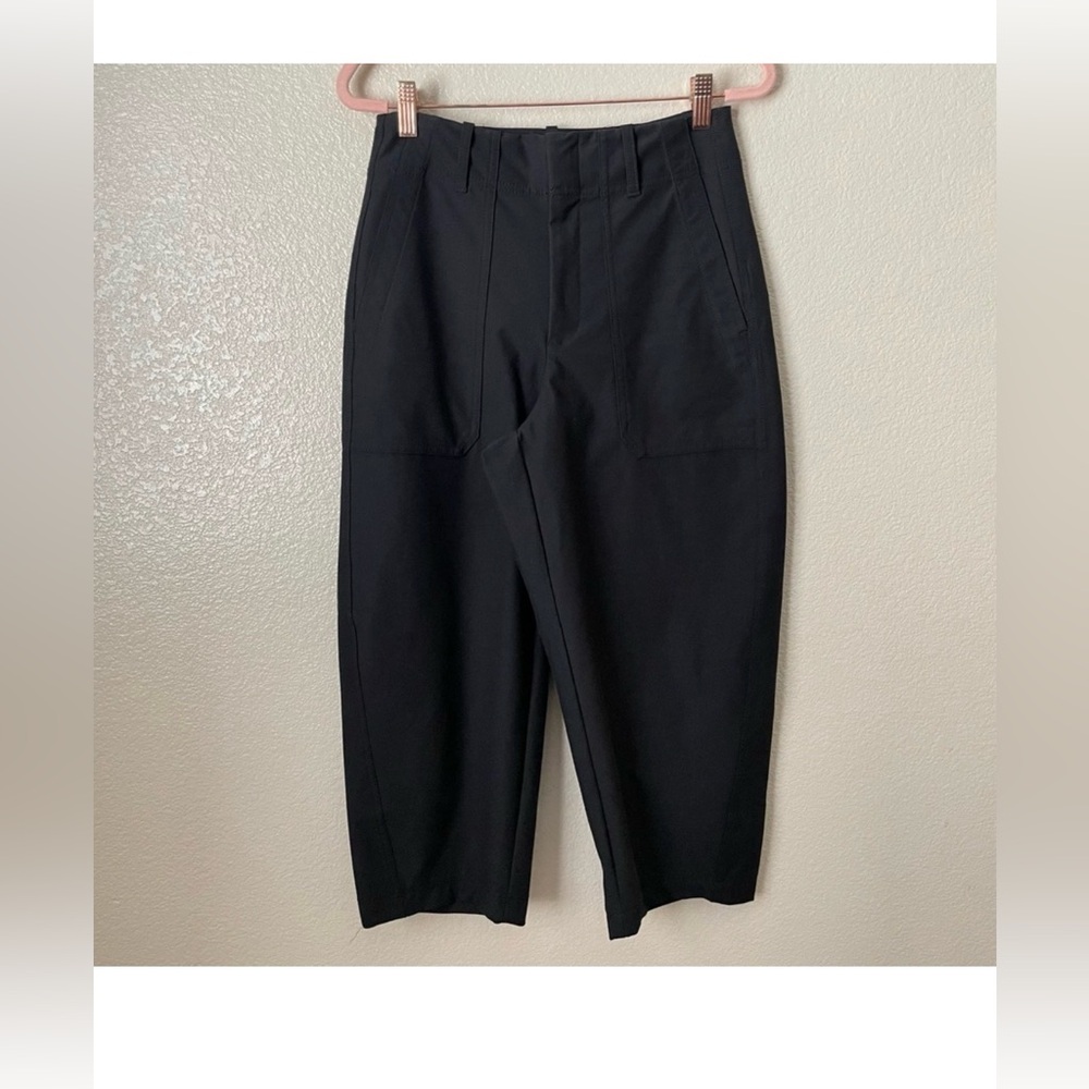 Athleta Pants Womens 6 Petite Black Skyline High Rise Barrel Leg Tailored Cotton